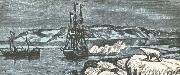 Nordenskiolds vessel Vega give salute the double Asia northernmost udde Kap Tjeljuskin in august 1878 unknow artist